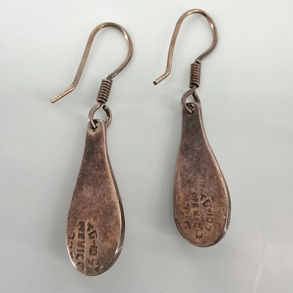 Vintage Taxco Mexico 925 Sterling Silver Teardrop Dangle Earrings Patina
